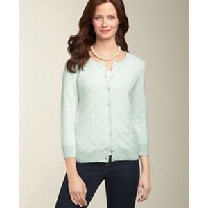 Talbots NWT Green White Polka Dot 3/4 Sleeve Cardigan Sweater Size Medium